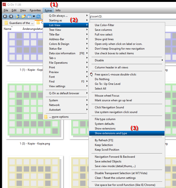 File type column to display extensions and file types